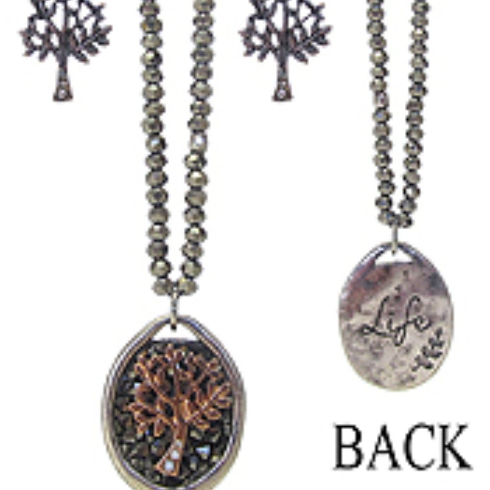 Tree of Life Necklace/Earring Set Beaded Chain